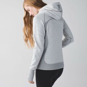 Lululemon Scuba Hoodie III First Release Stripe White Grey Zip-Up Size 2